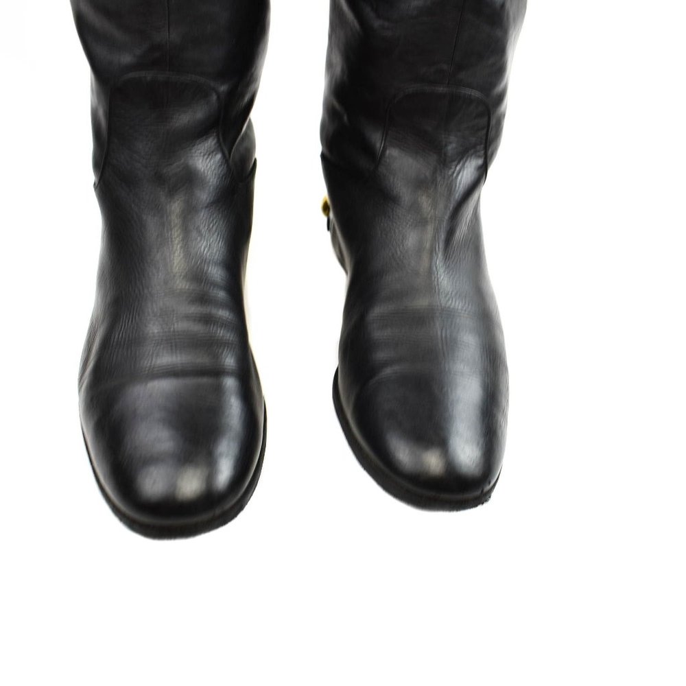 GUCCI: Black Leather & Gold Studded, Moto Boots - Picture 3 of 10
